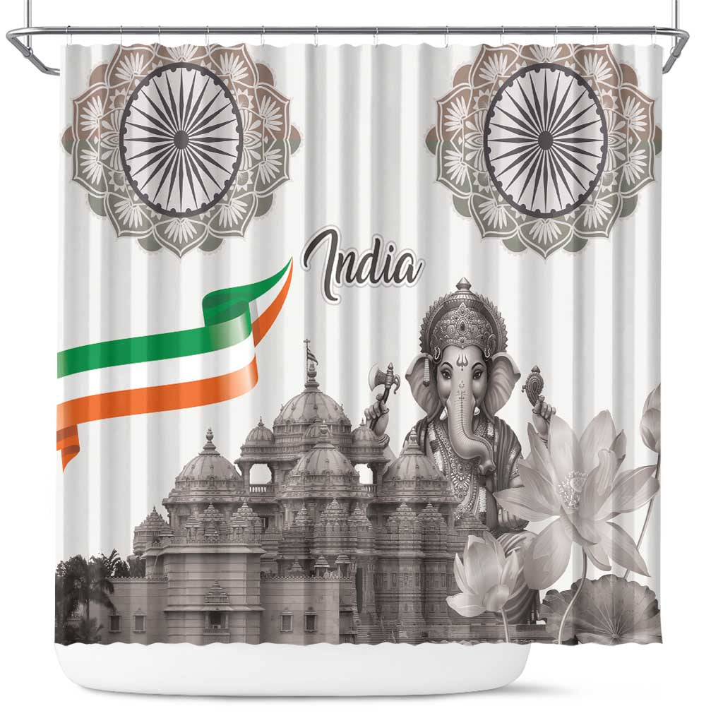 India Ganesha and Akshardham Shower Curtain Lord Ganpati Lotus Flag Style - Wonder Print Shop