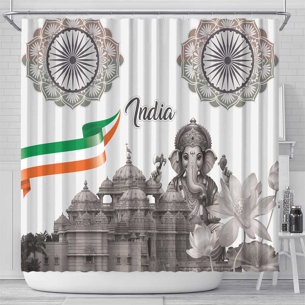 India Ganesha and Akshardham Shower Curtain Lord Ganpati Lotus Flag Style - Wonder Print Shop