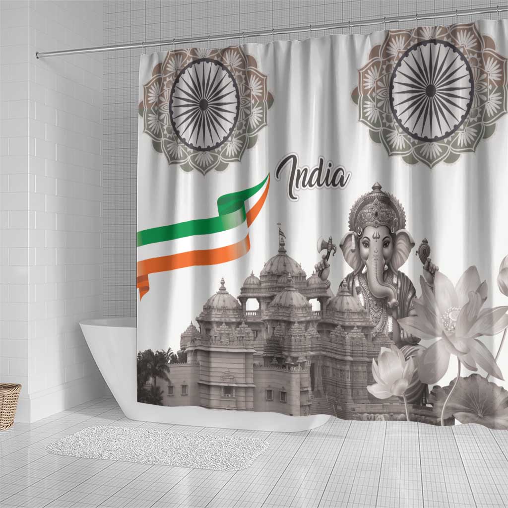 India Ganesha and Akshardham Shower Curtain Lord Ganpati Lotus Flag Style - Wonder Print Shop