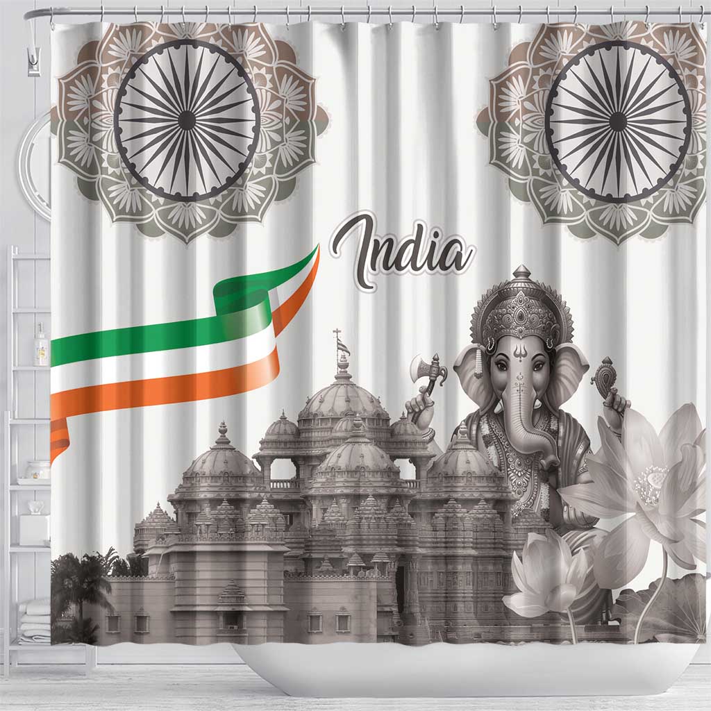 India Ganesha and Akshardham Shower Curtain Lord Ganpati Lotus Flag Style - Wonder Print Shop