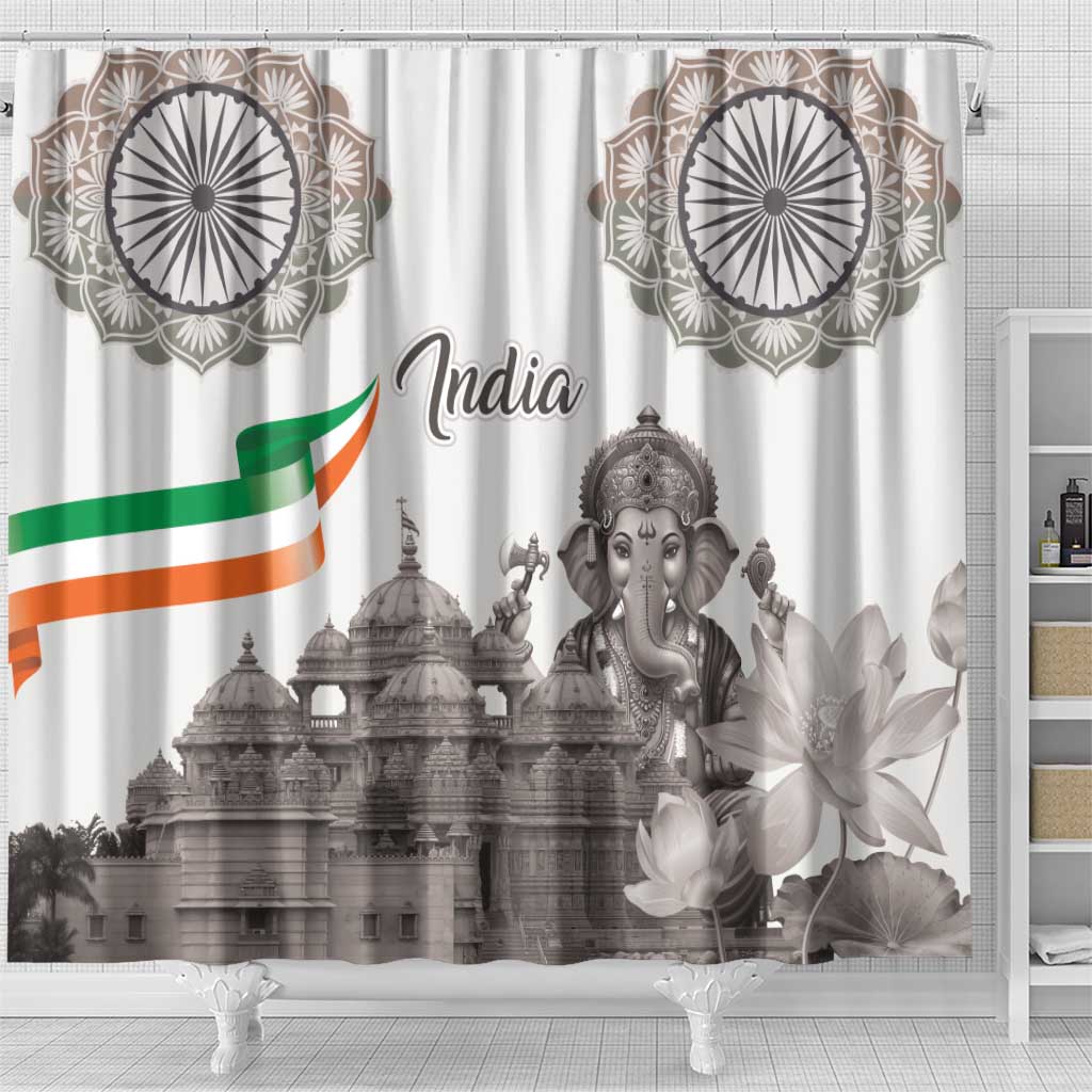 India Ganesha and Akshardham Shower Curtain Lord Ganpati Lotus Flag Style - Wonder Print Shop