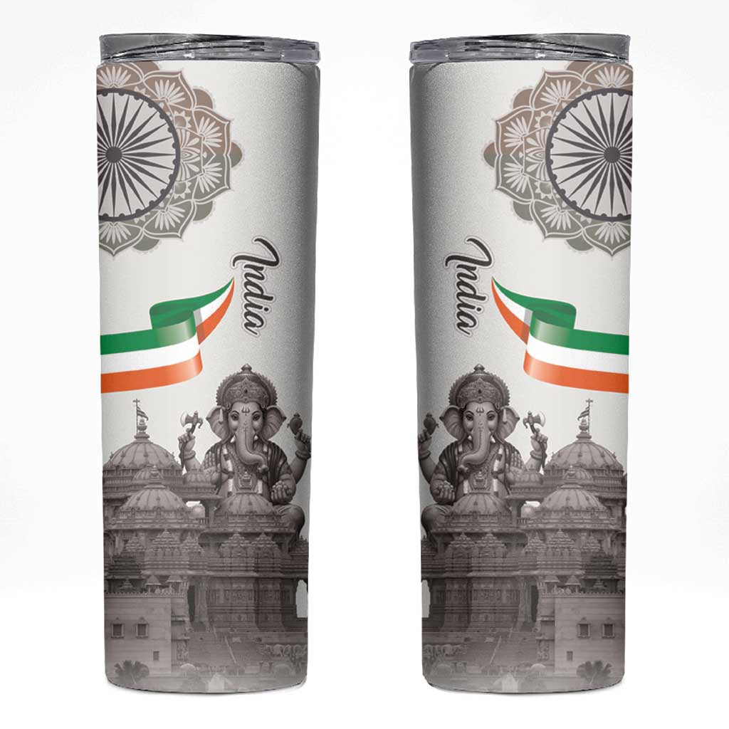 India Ganesha and Akshardham Skinny Tumbler Lord Ganpati Lotus Flag Style - Wonder Print Shop