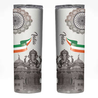 India Ganesha and Akshardham Skinny Tumbler Lord Ganpati Lotus Flag Style - Wonder Print Shop