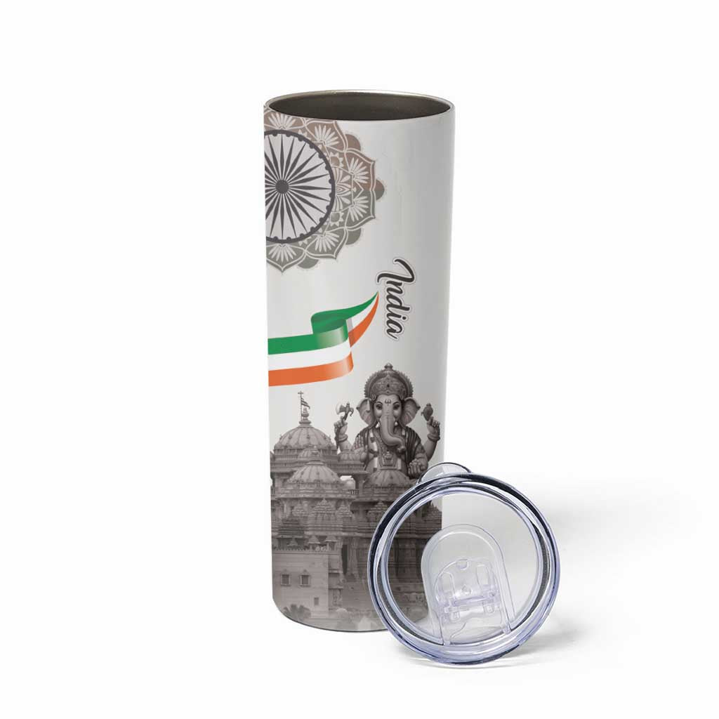 India Ganesha and Akshardham Skinny Tumbler Lord Ganpati Lotus Flag Style - Wonder Print Shop