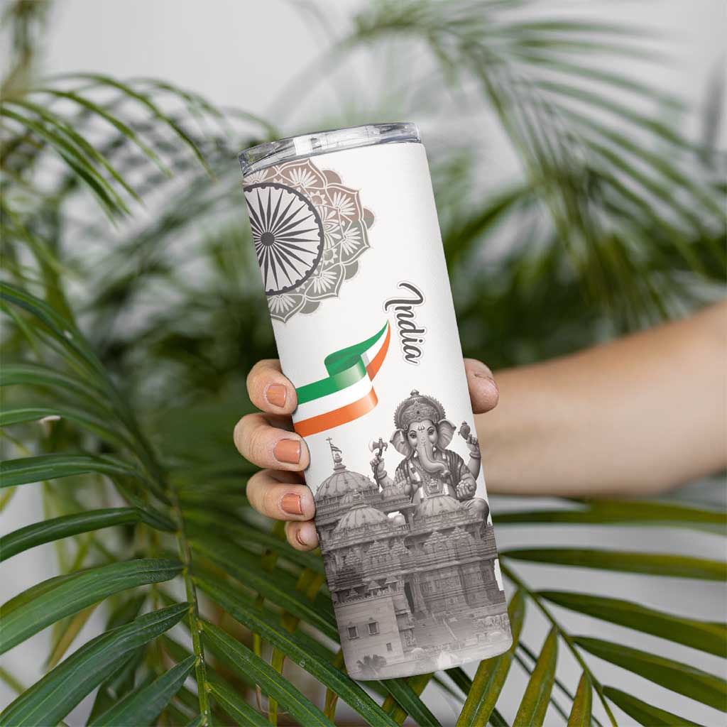 India Ganesha and Akshardham Skinny Tumbler Lord Ganpati Lotus Flag Style - Wonder Print Shop