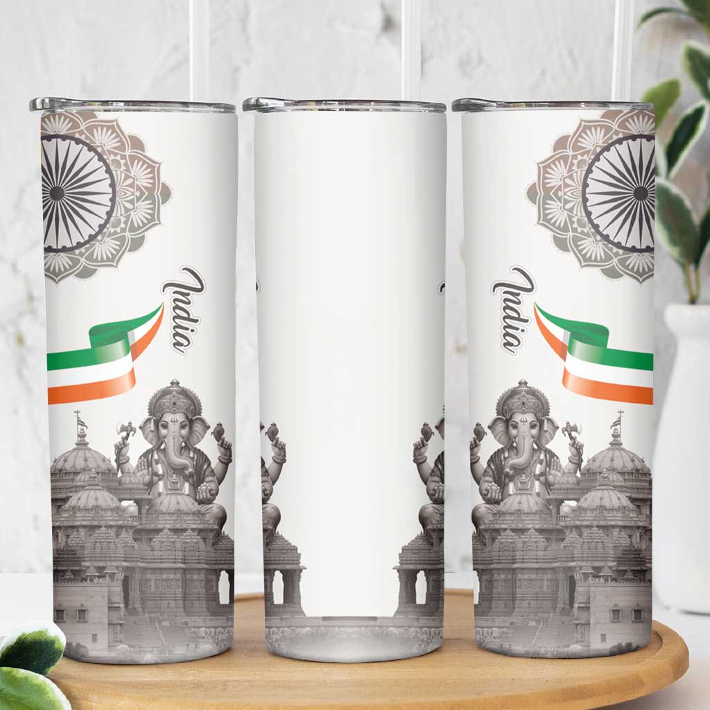 India Ganesha and Akshardham Skinny Tumbler Lord Ganpati Lotus Flag Style - Wonder Print Shop