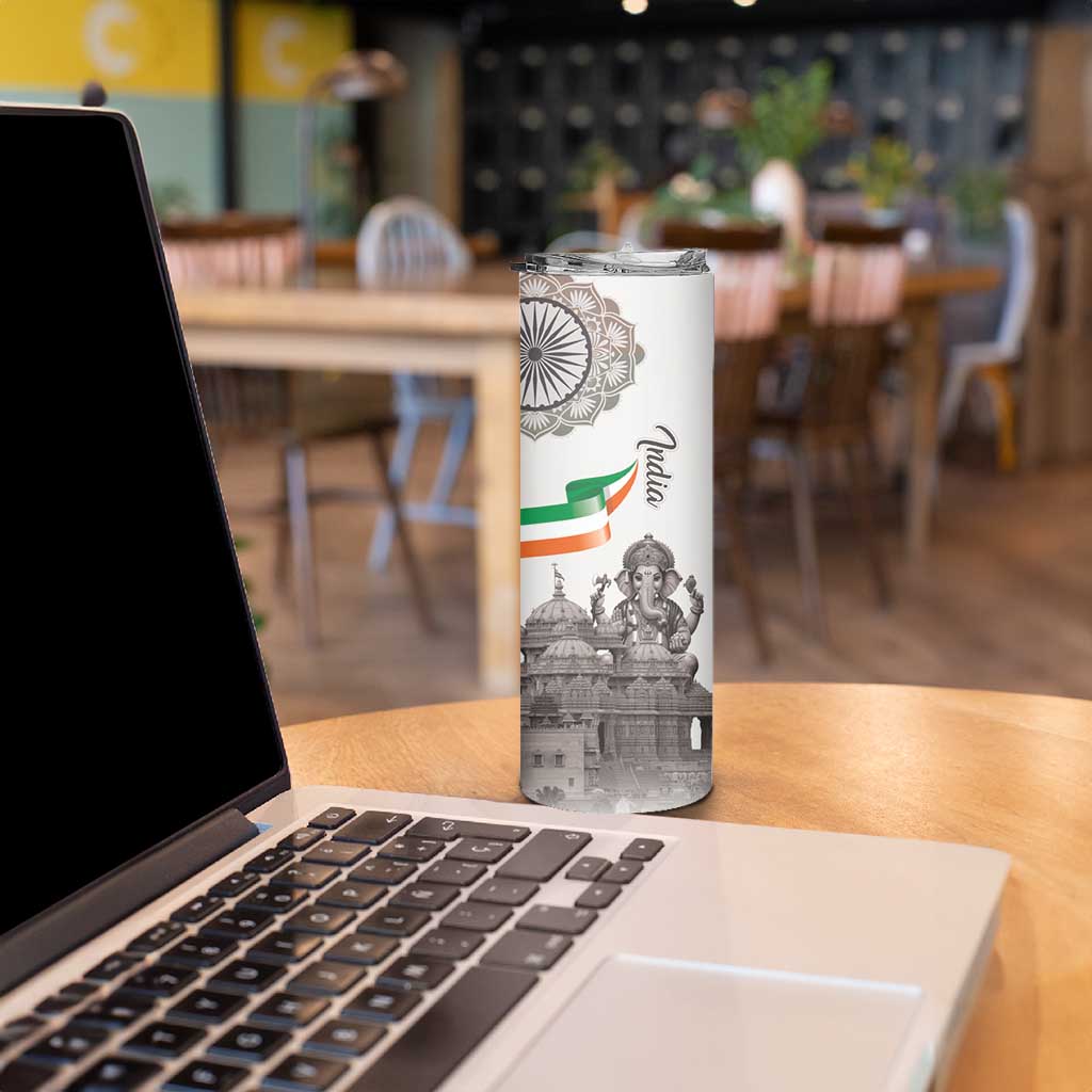 India Ganesha and Akshardham Skinny Tumbler Lord Ganpati Lotus Flag Style - Wonder Print Shop