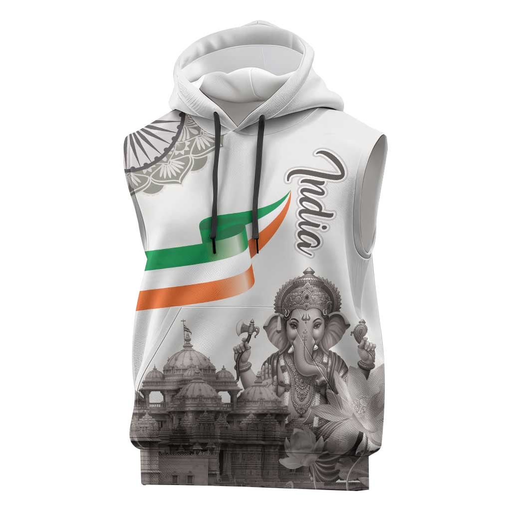 India Ganesha and Akshardham Sleeveless Hoodie Lord Ganpati Lotus Flag Style - Wonder Print Shop