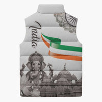 India Ganesha and Akshardham Sleeveless Puffer Jacket Lord Ganpati Lotus Flag Style - Wonder Print Shop