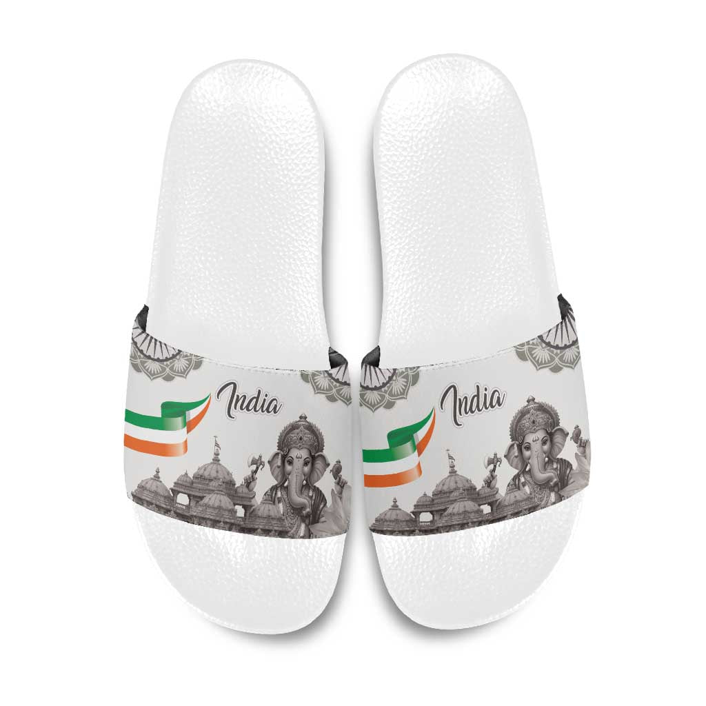 India Ganesha and Akshardham Slide Sandals Lord Ganpati Lotus Flag Style - Wonder Print Shop