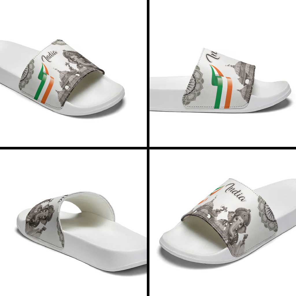 India Ganesha and Akshardham Slide Sandals Lord Ganpati Lotus Flag Style - Wonder Print Shop