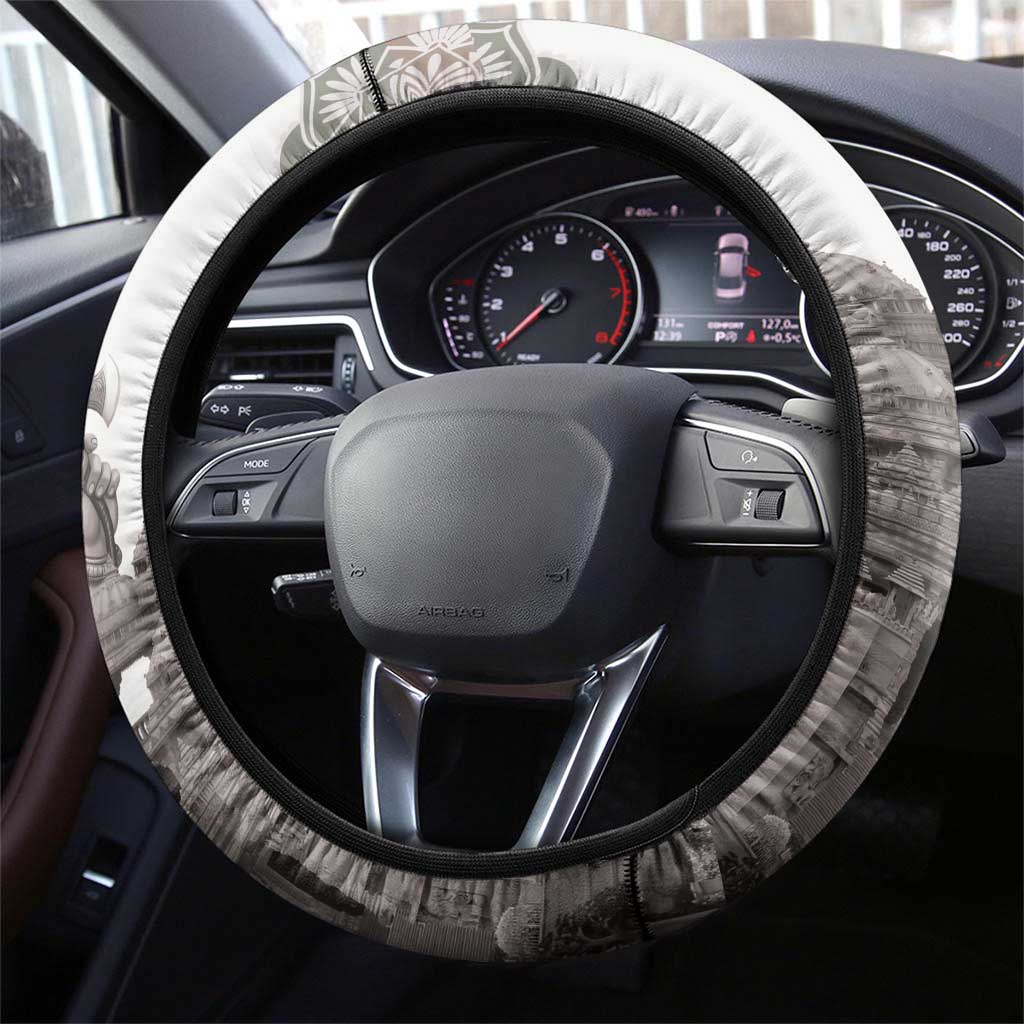 India Ganesha and Akshardham Steering Wheel Cover Lord Ganpati Lotus Flag Style - Wonder Print Shop