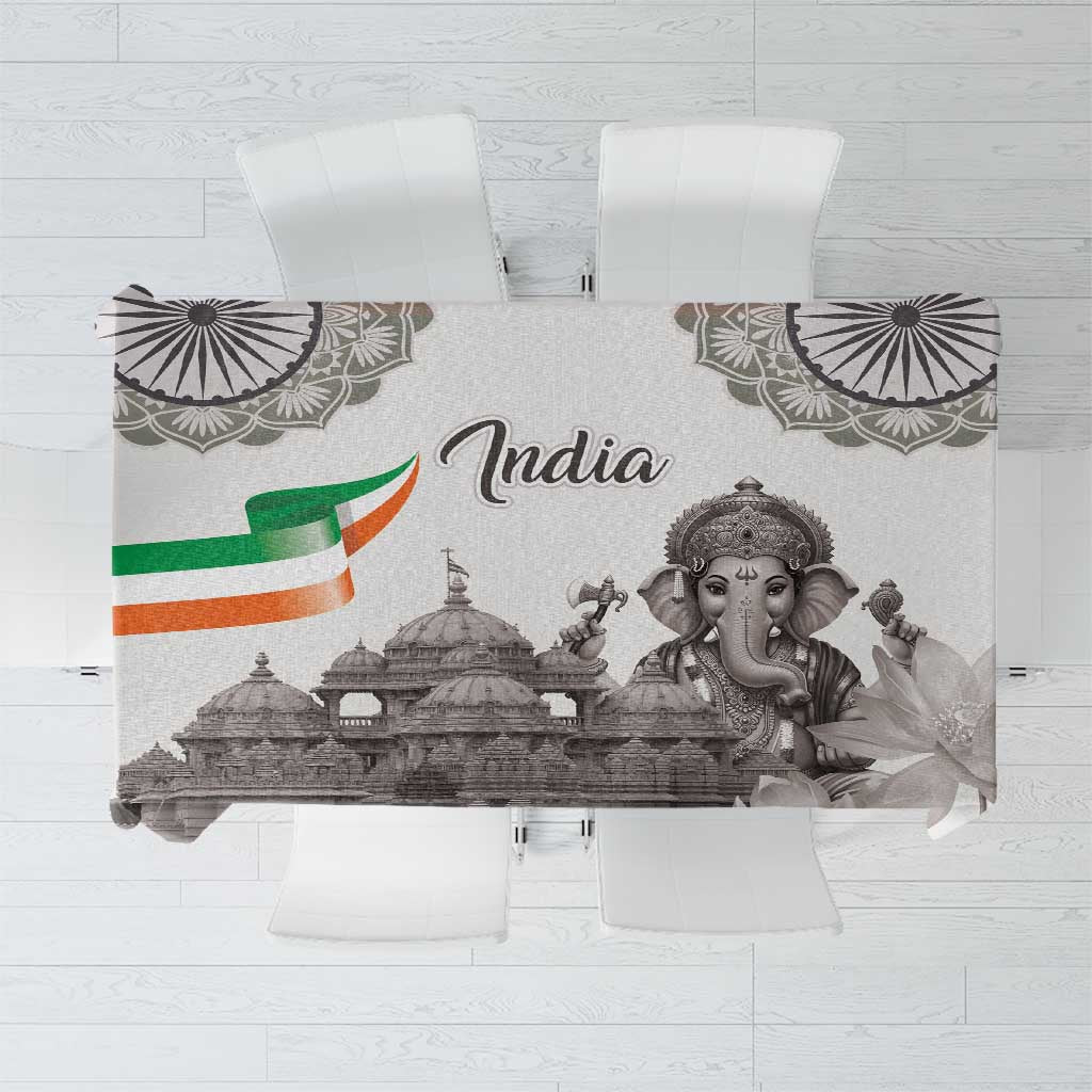 India Ganesha and Akshardham Tablecloth Lord Ganpati Lotus Flag Style - Wonder Print Shop