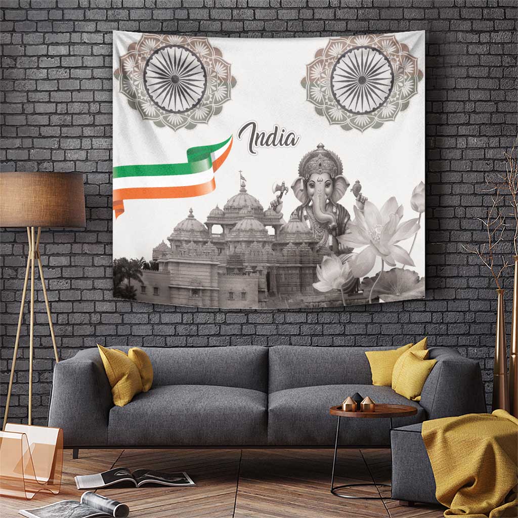 India Ganesha and Akshardham Tapestry Lord Ganpati Lotus Flag Style - Wonder Print Shop