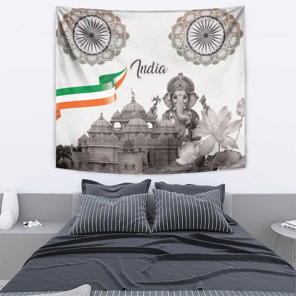 India Ganesha and Akshardham Tapestry Lord Ganpati Lotus Flag Style - Wonder Print Shop