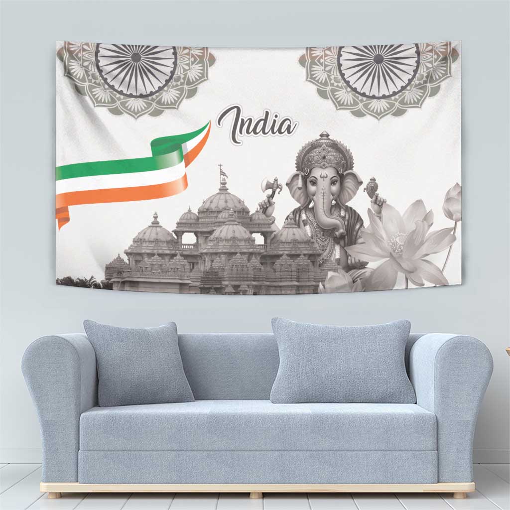 India Ganesha and Akshardham Tapestry Lord Ganpati Lotus Flag Style - Wonder Print Shop