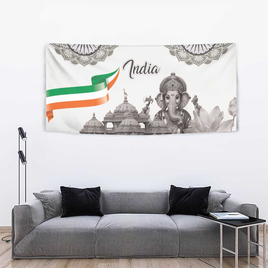 India Ganesha and Akshardham Tapestry Lord Ganpati Lotus Flag Style - Wonder Print Shop