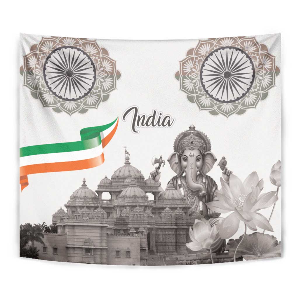 India Ganesha and Akshardham Tapestry Lord Ganpati Lotus Flag Style - Wonder Print Shop