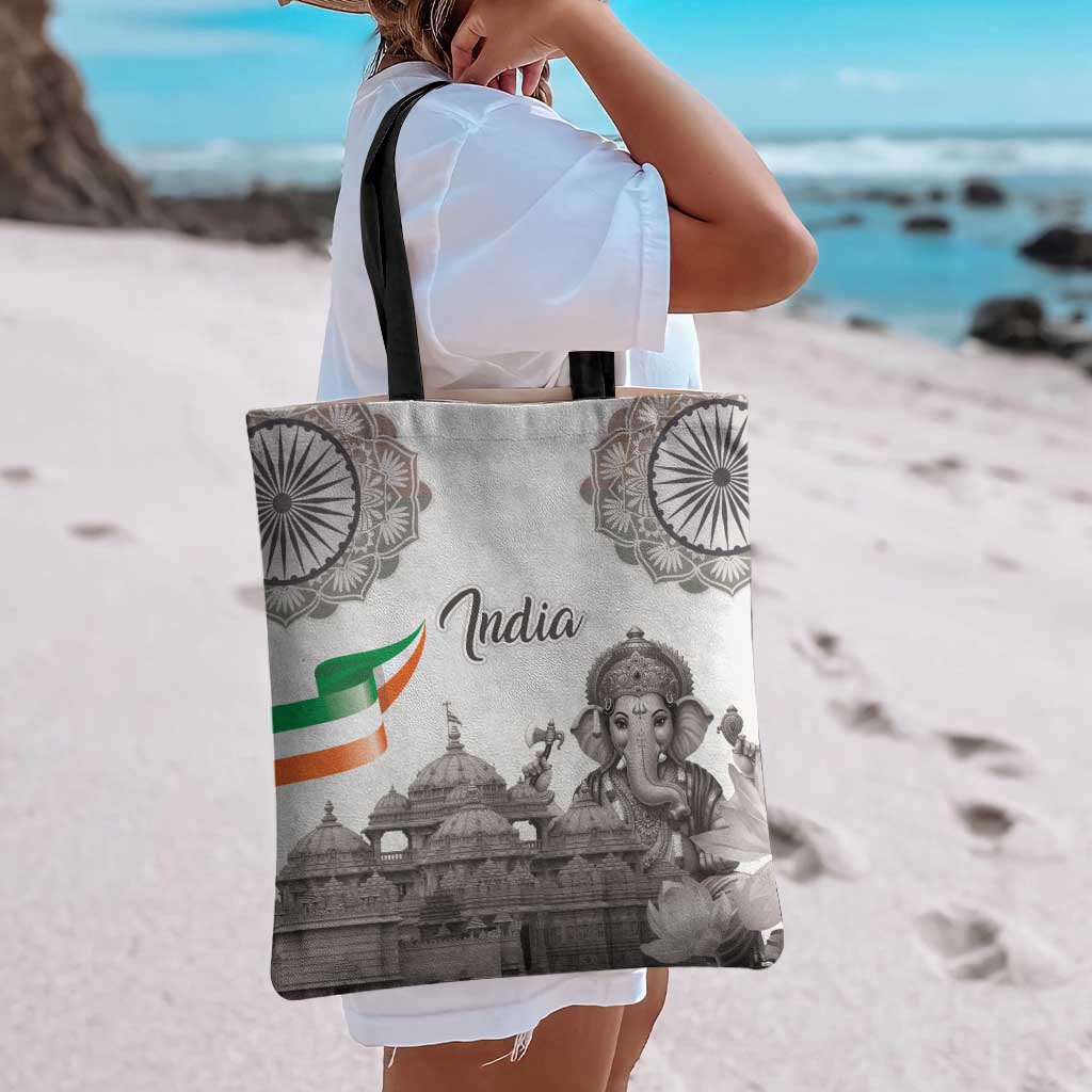 India Ganesha and Akshardham Tote Bag Lord Ganpati Lotus Flag Style - Wonder Print Shop