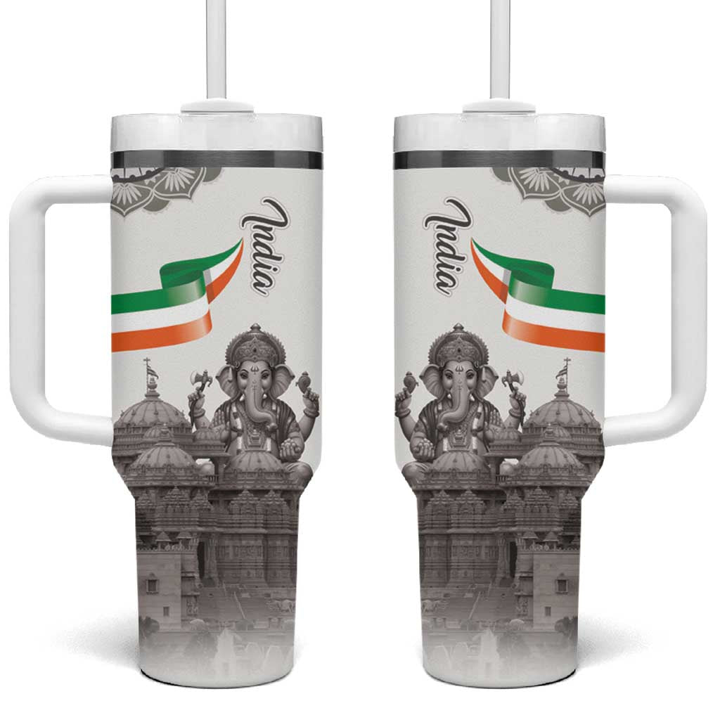 India Ganesha and Akshardham Tumbler With Handle Lord Ganpati Lotus Flag Style - Wonder Print Shop
