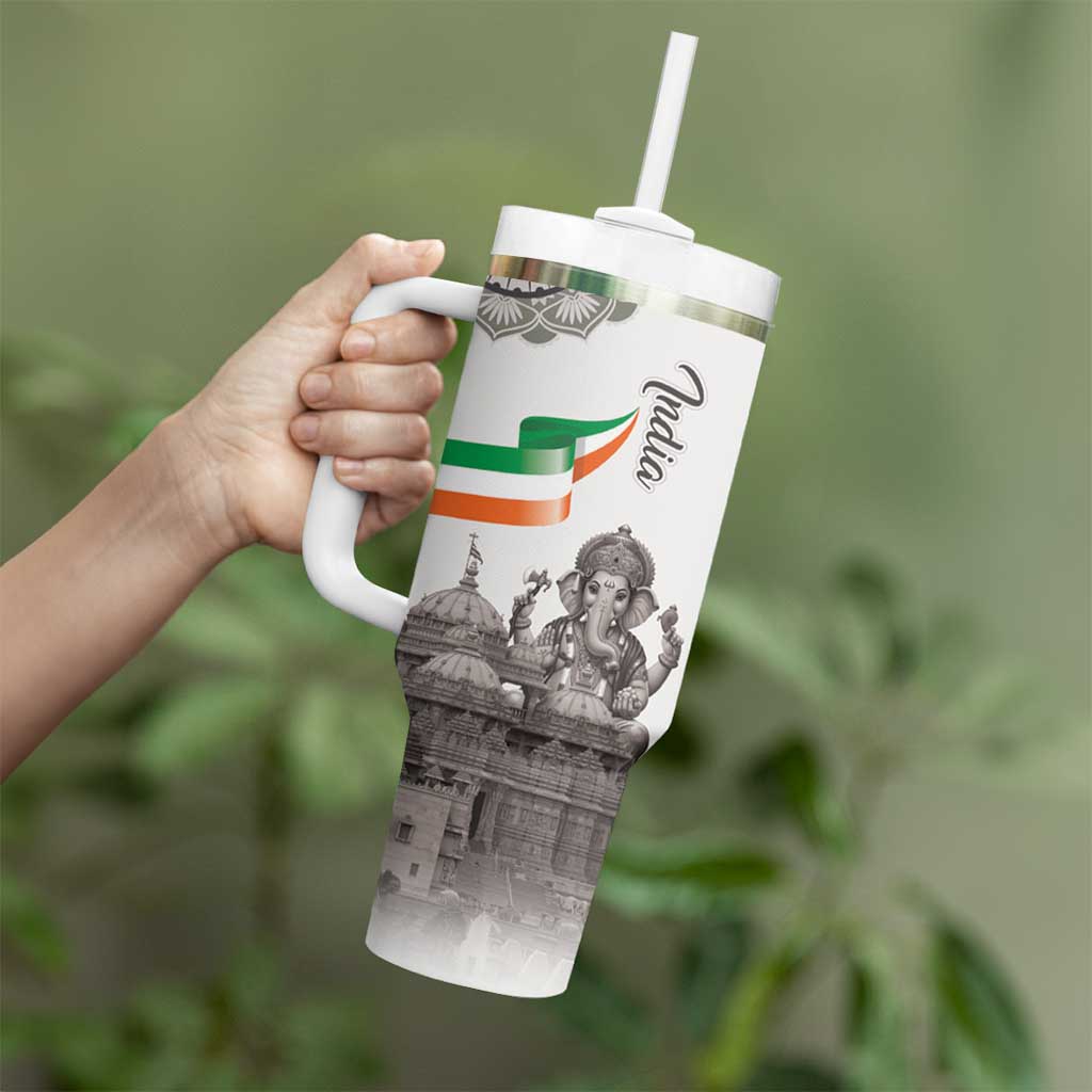 India Ganesha and Akshardham Tumbler With Handle Lord Ganpati Lotus Flag Style - Wonder Print Shop