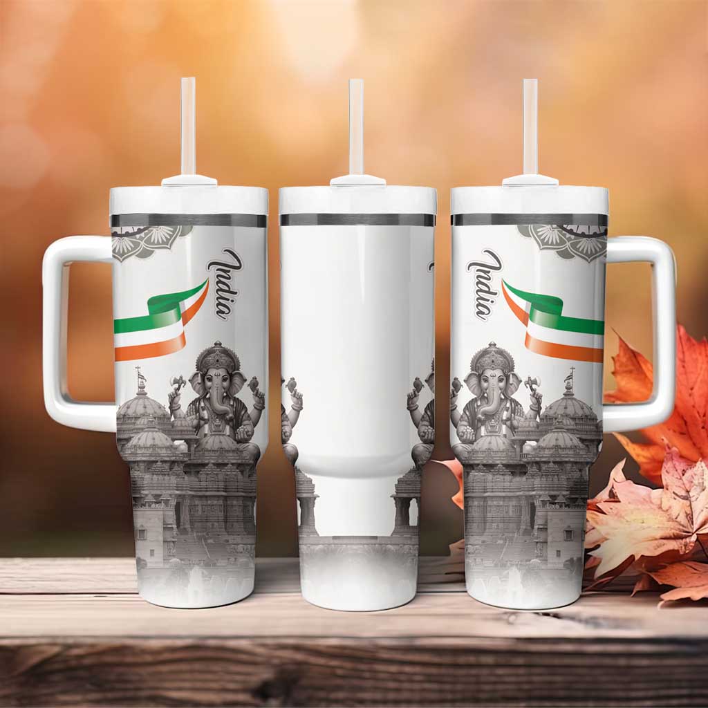 India Ganesha and Akshardham Tumbler With Handle Lord Ganpati Lotus Flag Style - Wonder Print Shop