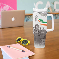 India Ganesha and Akshardham Tumbler With Handle Lord Ganpati Lotus Flag Style - Wonder Print Shop