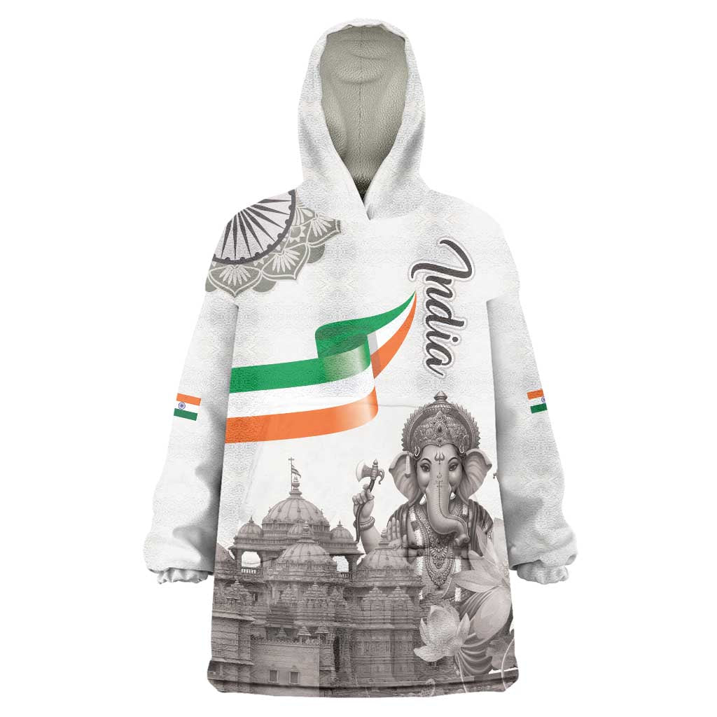 India Ganesha and Akshardham Wearable Blanket Hoodie Lord Ganpati Lotus Flag Style - Wonder Print Shop