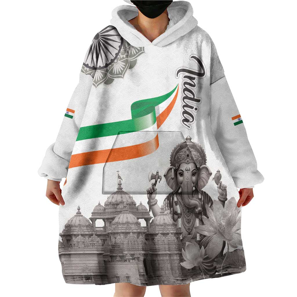 India Ganesha and Akshardham Wearable Blanket Hoodie Lord Ganpati Lotus Flag Style - Wonder Print Shop