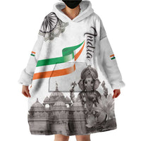 India Ganesha and Akshardham Wearable Blanket Hoodie Lord Ganpati Lotus Flag Style - Wonder Print Shop