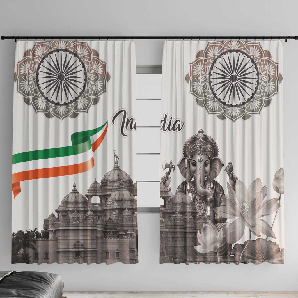 India Ganesha and Akshardham Window Curtain Lord Ganpati Lotus Flag Style - Wonder Print Shop