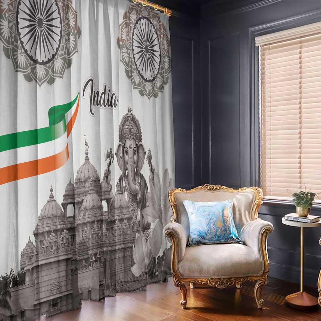 India Ganesha and Akshardham Window Curtain Lord Ganpati Lotus Flag Style - Wonder Print Shop