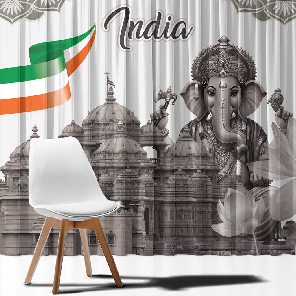 India Ganesha and Akshardham Window Curtain Lord Ganpati Lotus Flag Style - Wonder Print Shop