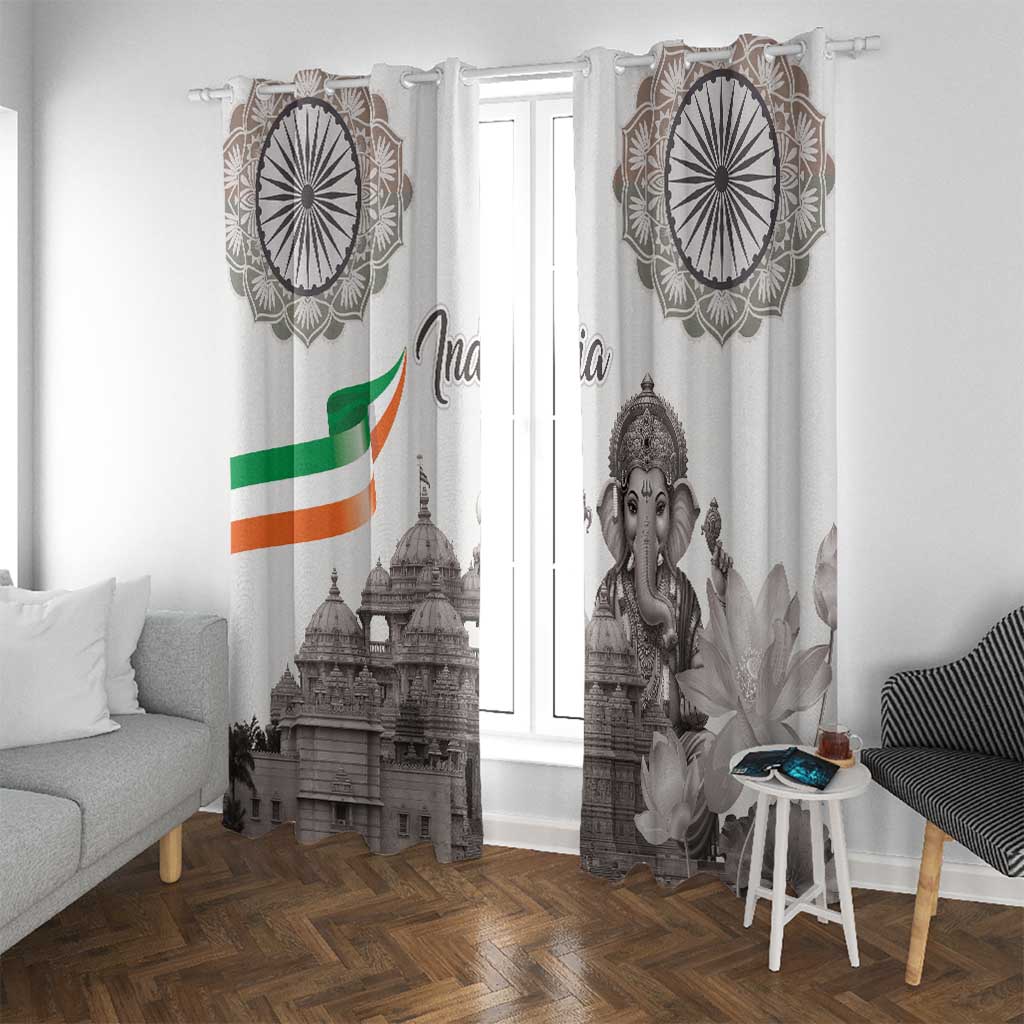 India Ganesha and Akshardham Window Curtain Lord Ganpati Lotus Flag Style - Wonder Print Shop