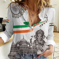 India Ganesha and Akshardham Women Casual Shirt Lord Ganpati Lotus Flag Style - Wonder Print Shop