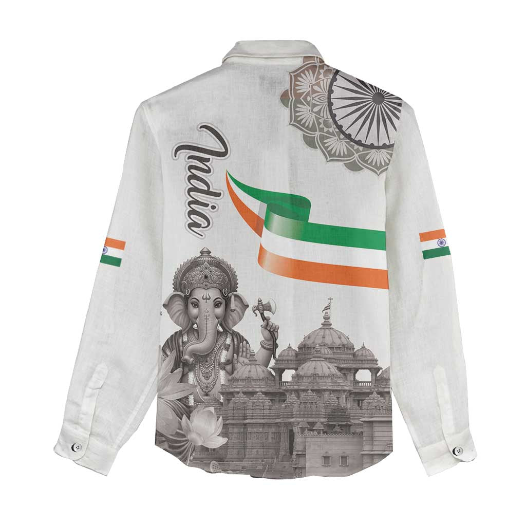 India Ganesha and Akshardham Women Casual Shirt Lord Ganpati Lotus Flag Style - Wonder Print Shop