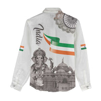 India Ganesha and Akshardham Women Casual Shirt Lord Ganpati Lotus Flag Style - Wonder Print Shop