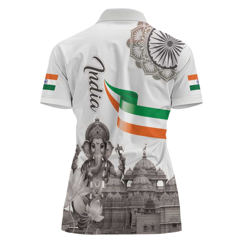 India Ganesha and Akshardham Women Polo Shirt Lord Ganpati Lotus Flag Style - Wonder Print Shop