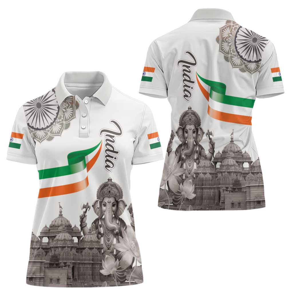 India Ganesha and Akshardham Women Polo Shirt Lord Ganpati Lotus Flag Style - Wonder Print Shop