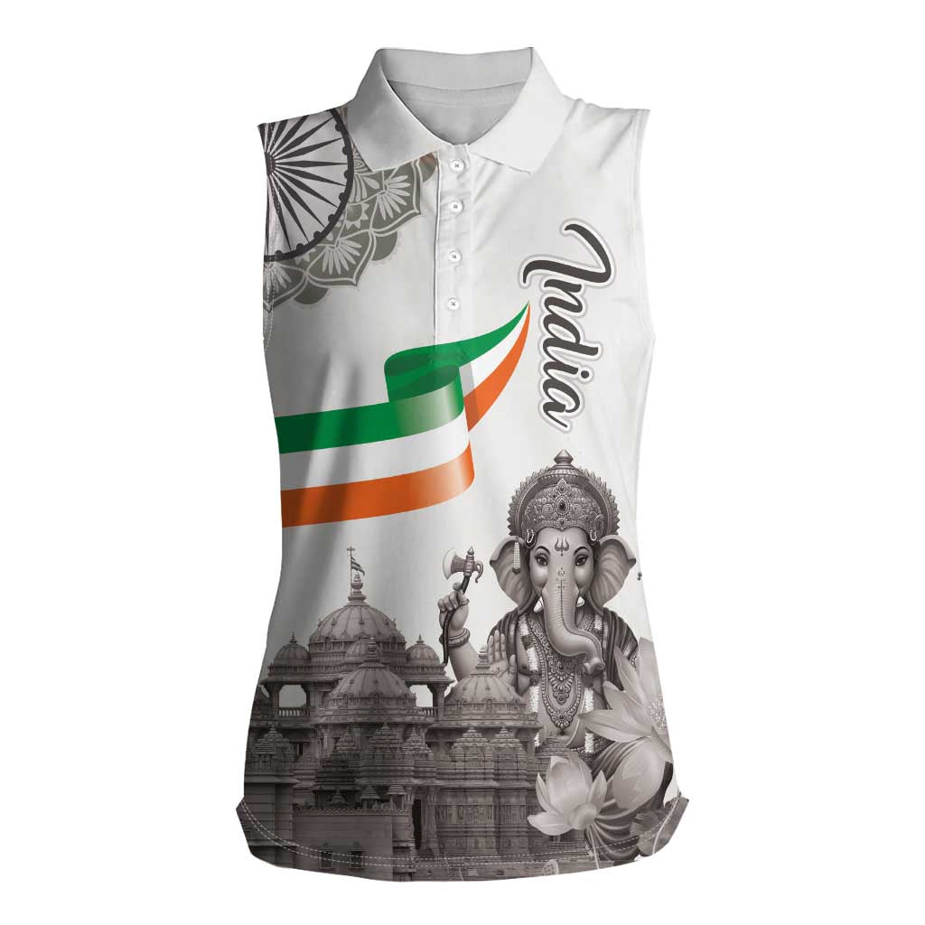India Ganesha and Akshardham Women Sleeveless Polo Shirt Lord Ganpati Lotus Flag Style - Wonder Print Shop