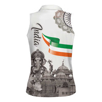 India Ganesha and Akshardham Women Sleeveless Polo Shirt Lord Ganpati Lotus Flag Style - Wonder Print Shop