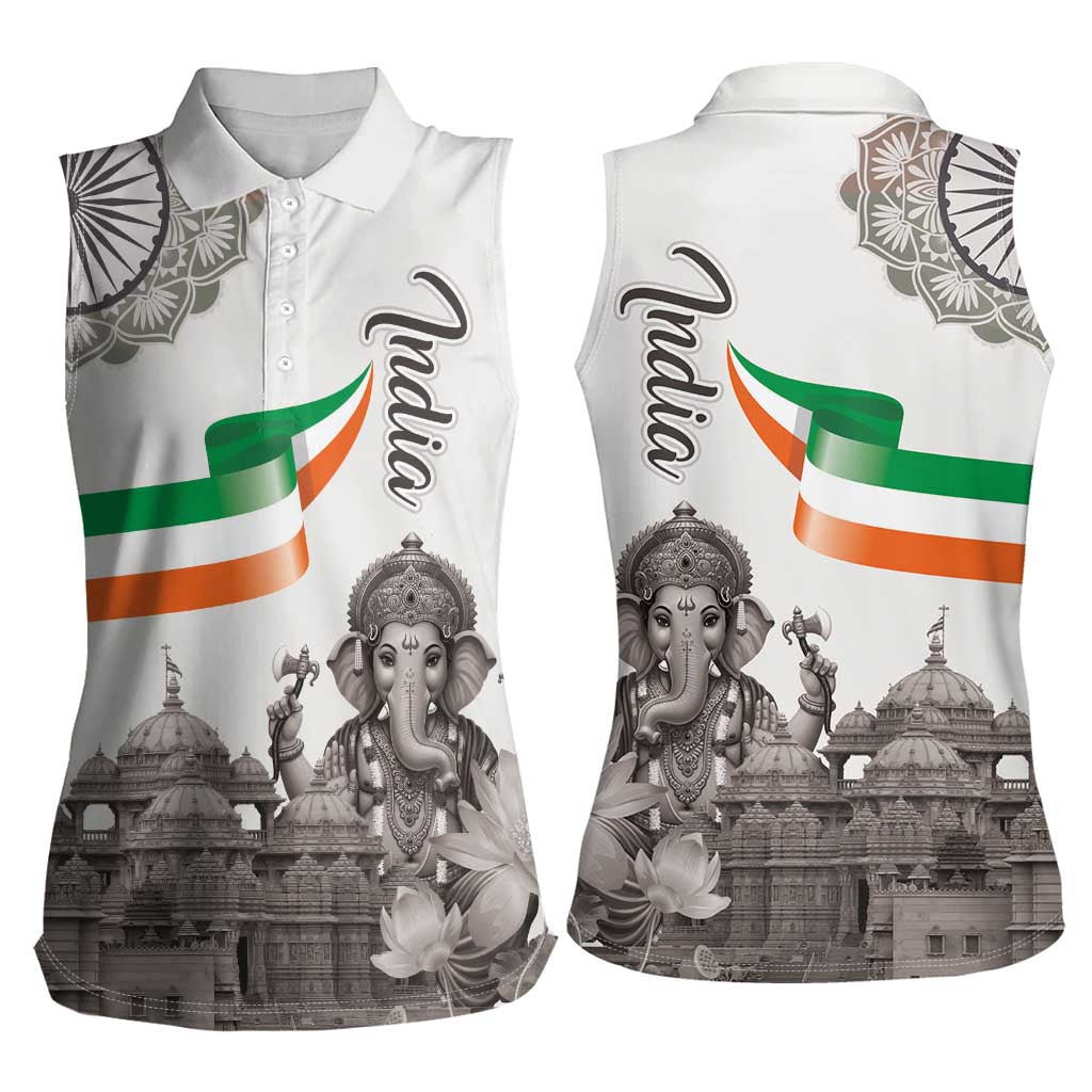 India Ganesha and Akshardham Women Sleeveless Polo Shirt Lord Ganpati Lotus Flag Style - Wonder Print Shop