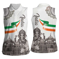 India Ganesha and Akshardham Women Sleeveless Polo Shirt Lord Ganpati Lotus Flag Style - Wonder Print Shop