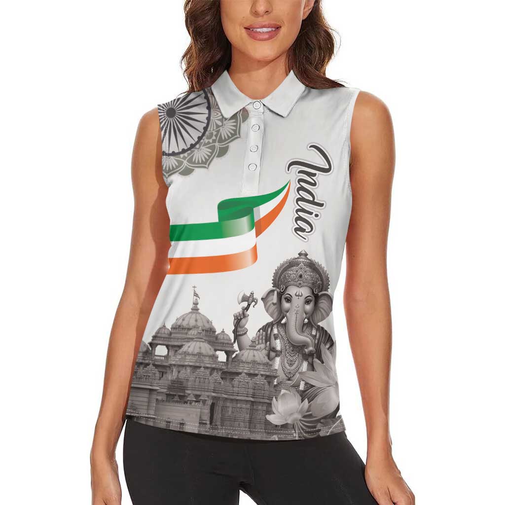 India Ganesha and Akshardham Women Sleeveless Polo Shirt Lord Ganpati Lotus Flag Style - Wonder Print Shop