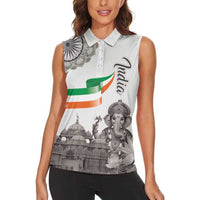 India Ganesha and Akshardham Women Sleeveless Polo Shirt Lord Ganpati Lotus Flag Style - Wonder Print Shop