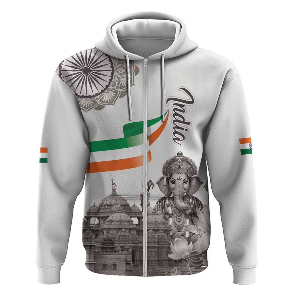 India Ganesha and Akshardham Zip Hoodie Lord Ganpati Lotus Flag Style - Wonder Print Shop