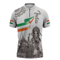 India Ganesha and Akshardham Zipper Polo Shirt Lord Ganpati Lotus Flag Style - Wonder Print Shop