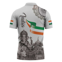 India Ganesha and Akshardham Zipper Polo Shirt Lord Ganpati Lotus Flag Style - Wonder Print Shop