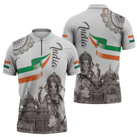 India Ganesha and Akshardham Zipper Polo Shirt Lord Ganpati Lotus Flag Style - Wonder Print Shop
