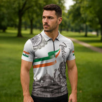 India Ganesha and Akshardham Zipper Polo Shirt Lord Ganpati Lotus Flag Style - Wonder Print Shop